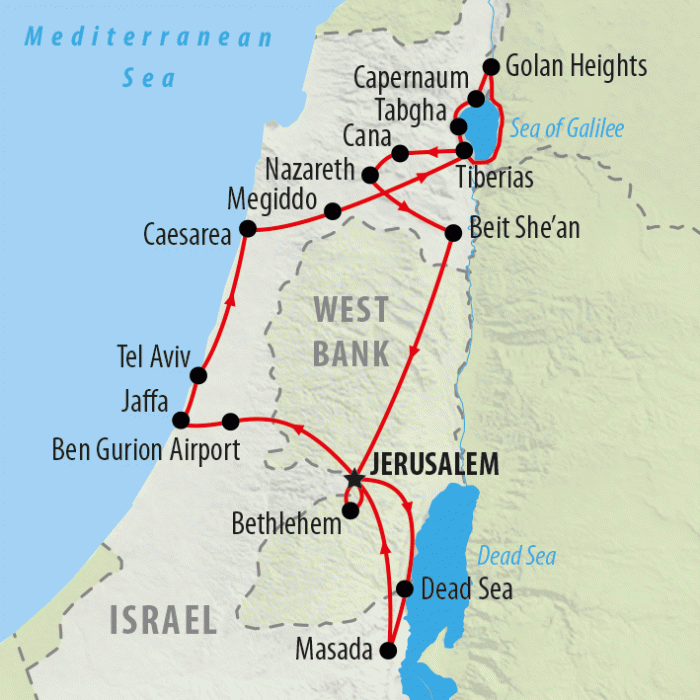 tourhub | On The Go Tours | Heritage & Holy Land 5 star - 8 days  | Tour Map