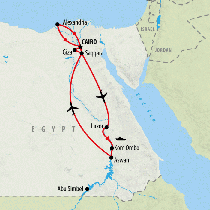 tourhub | On The Go Tours | Highlights of Ancient Egypt by Nile Cruise - 10 days | Tour Map