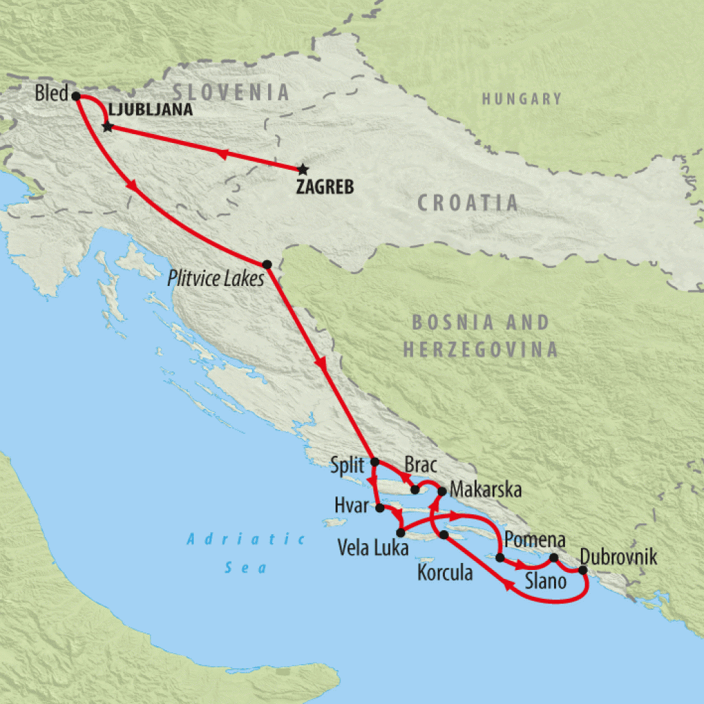 Highlights of Croatia & Slovenia  - 11 days map