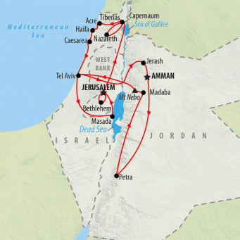 Highlights of Israel & Jordan - 11 days map