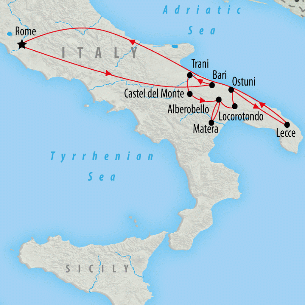 Highlights of Puglia From Rome - 9 days map