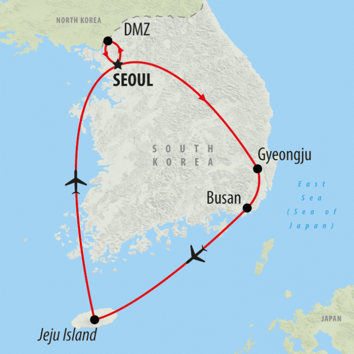 tourhub | On The Go Tours | Seoul Searching & Jeju - 9 days | Tour Map