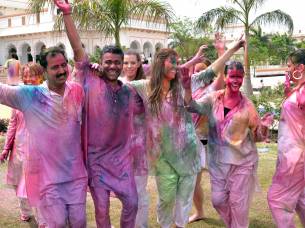 Holi Festival Group Shot - India Tours - On The Go Tours
