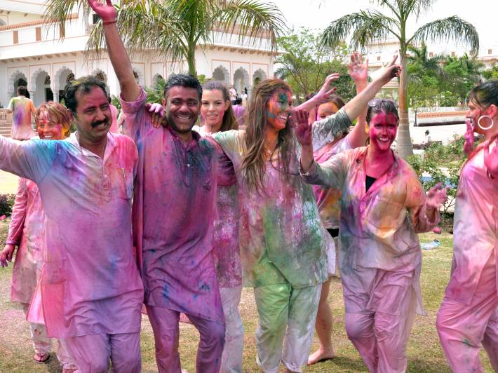 Holi Festival Group Shot - India Tours - On The Go Tours