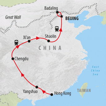 Hong Kong to Beijing - 15 days map