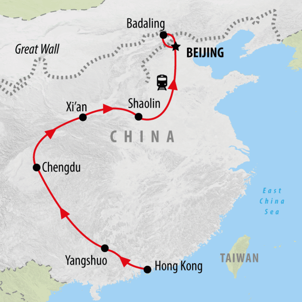 Hong Kong to Beijing - 17 days map