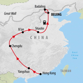 Hong Kong to Beijing - 17 days map