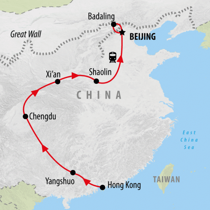 tourhub | On The Go Tours | Hong Kong to Beijing - 15 days | Tour Map