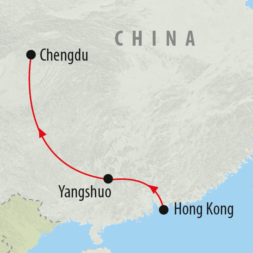 Hong Kong to Chengdu -  9 days map
