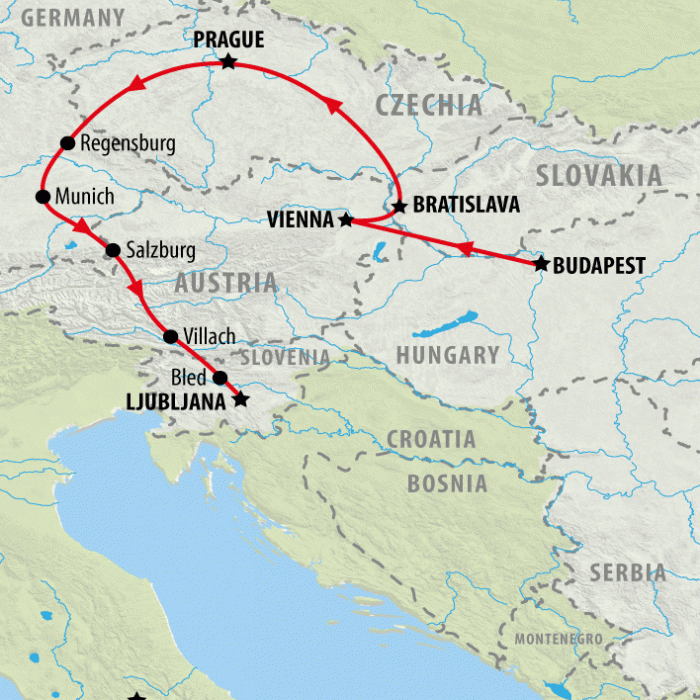 tourhub | On The Go Tours | Hungary to Slovenia - 9 days | Tour Map