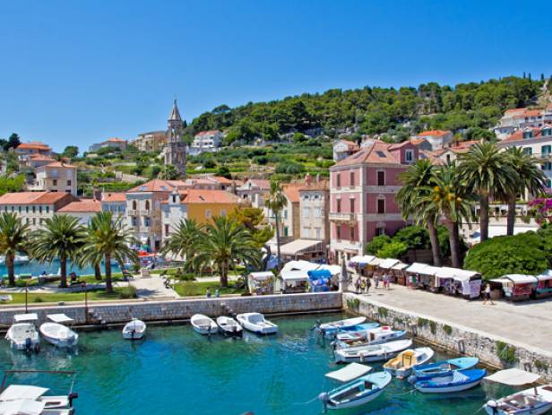 The island of Hvar stretching out into the sparkling blue sea