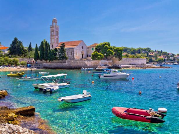 The island of Hvar stretching out into the sparkling blue sea
