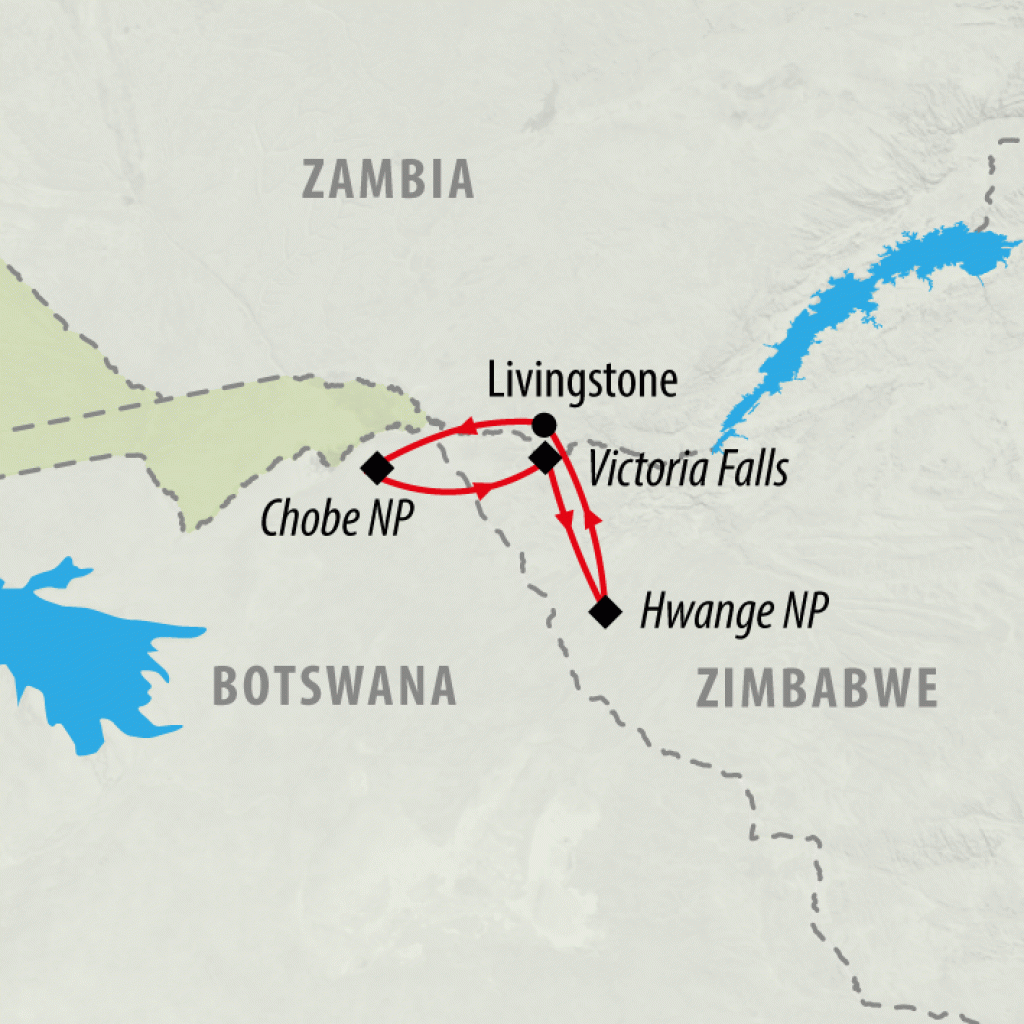 Hwange, Chobe & Falls - 10 days Map