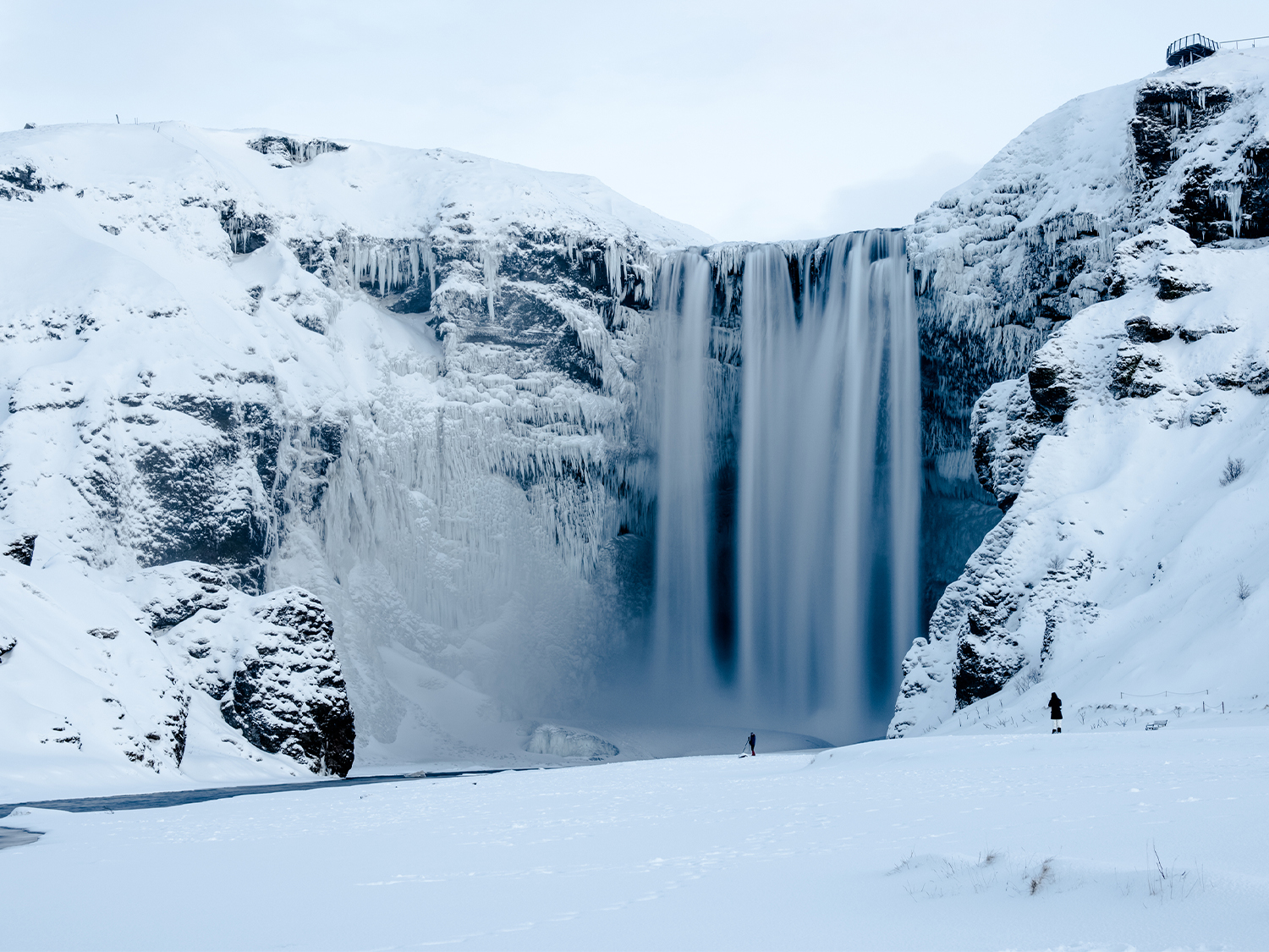 Frozen Skogafoss waterfall