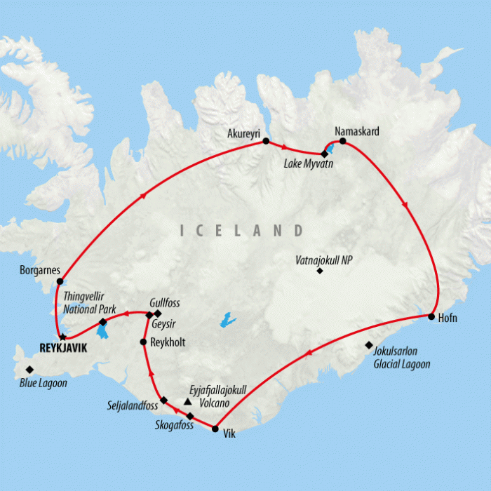 tourhub | On The Go Tours | Iceland Circle - 8 Days | Tour Map