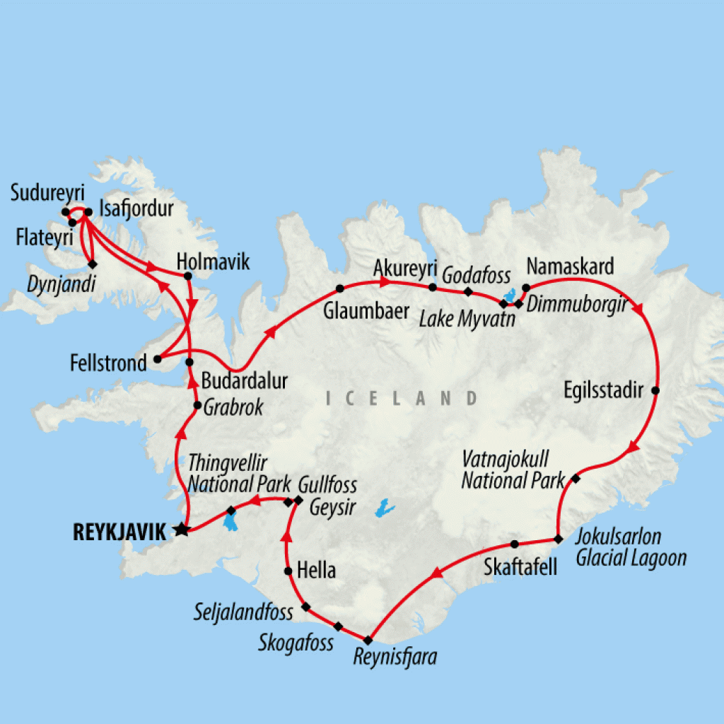 Iceland Circle, Westfjords & Northern Lights - 12 days Map