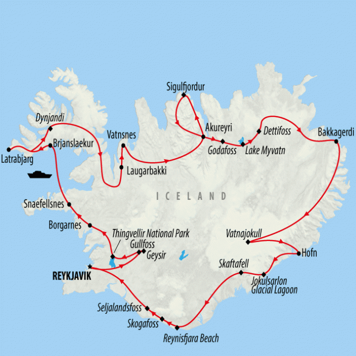 tourhub | On The Go Tours | Iceland Encompassed - 12 days | Tour Map