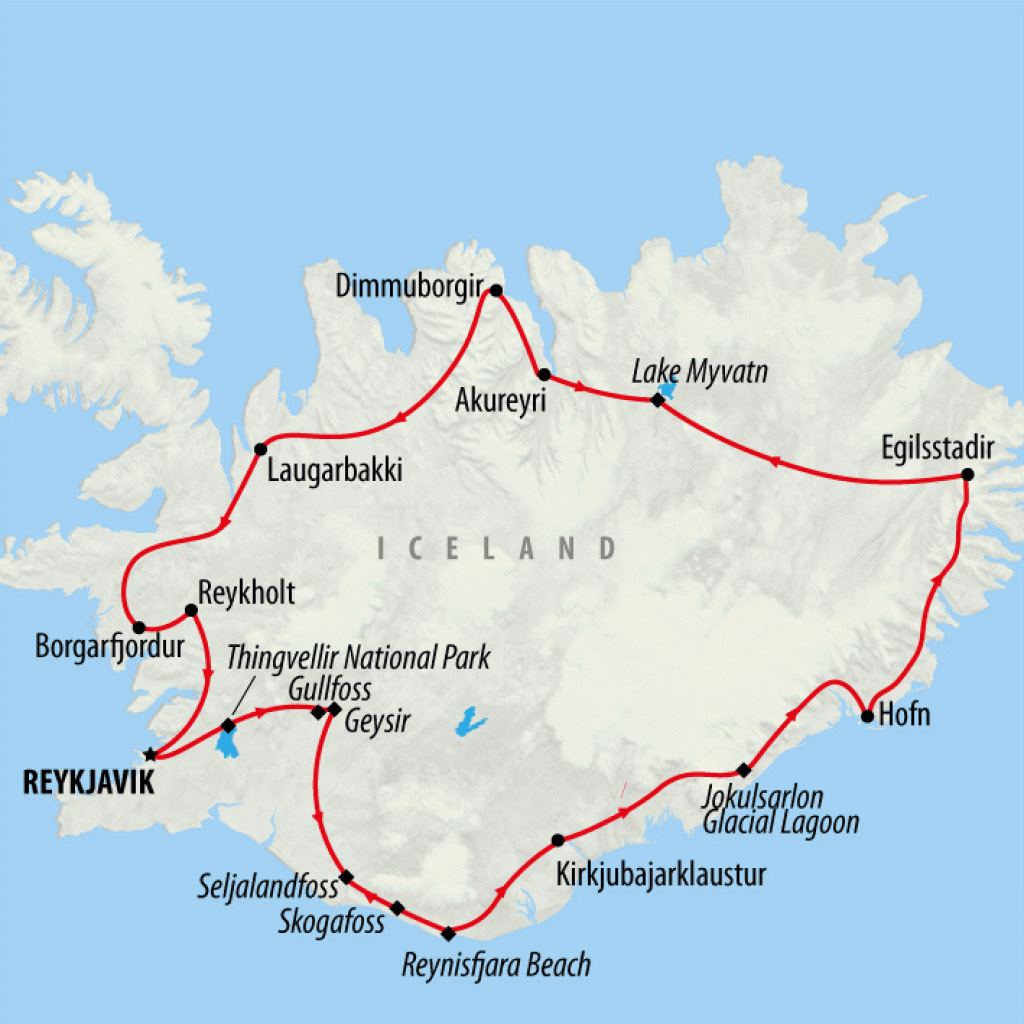 Iceland North & South - 6 days map