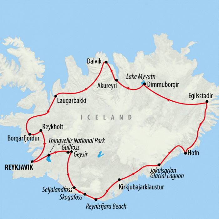 tourhub | On The Go Tours | Iceland North & South - 6 days | Tour Map