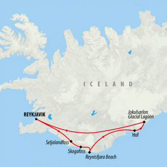 Iceland Overnight Adventure - 2 Days map