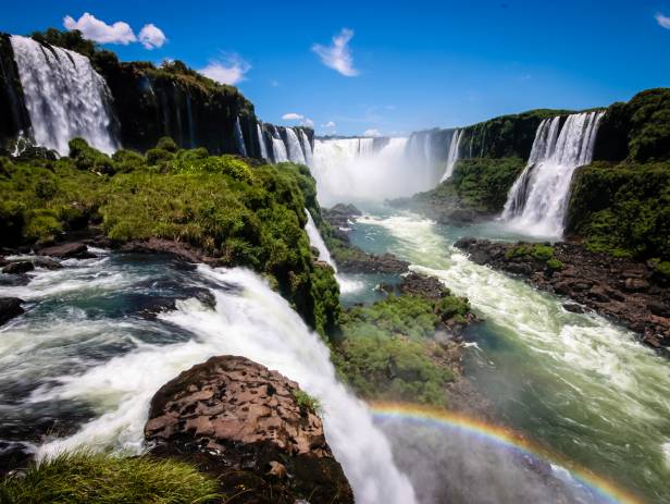 Powerful cascades of white water at Iguazu Falls