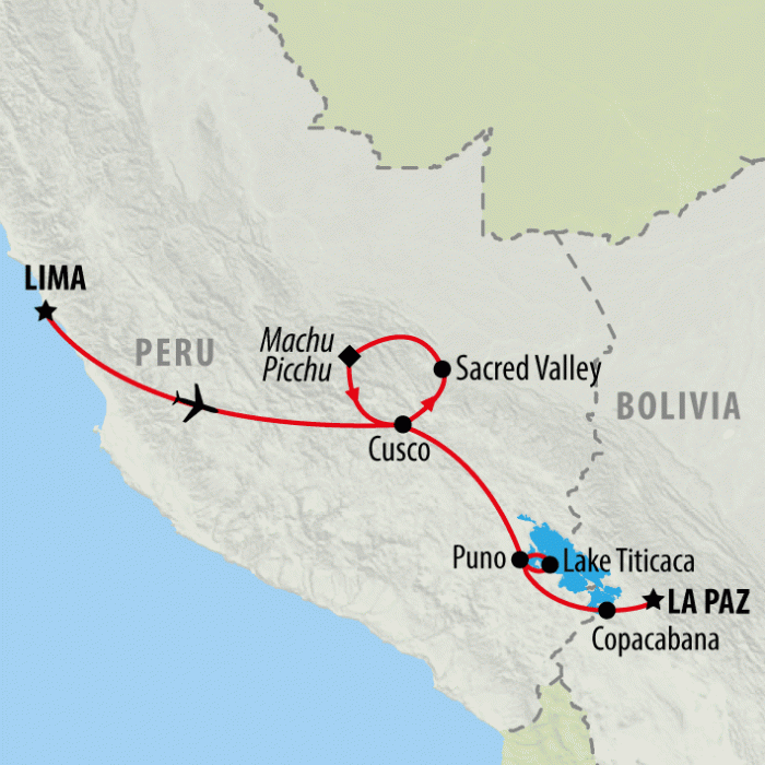 tourhub | On The Go Tours | Incas, Titicaca & La Paz - 12 days | Tour Map