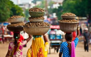 Indian women walking with baskets on head - India Tours - On The Go Tours