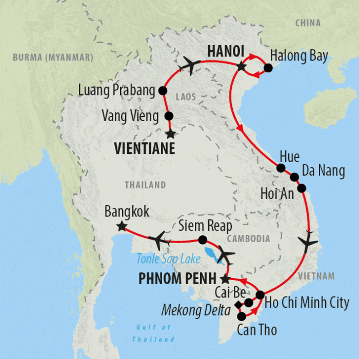 tourhub | On The Go Tours | Indochina Discovery - 23 days | Tour Map