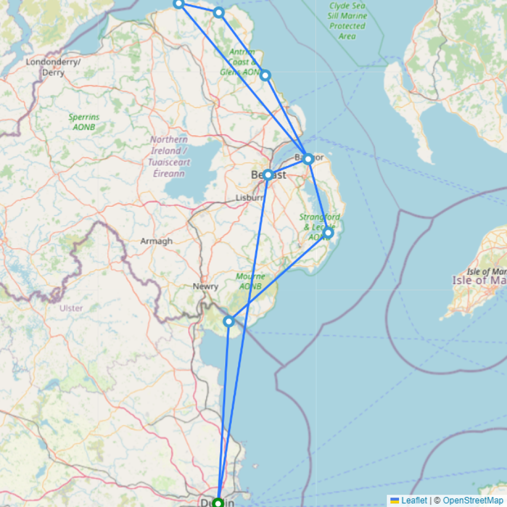 Into Northern Ireland - 3 days map