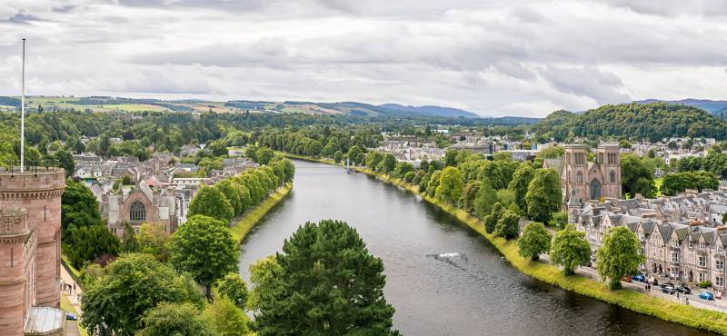 Panoramic view of Inverness on a cloudy summer day in Scotland