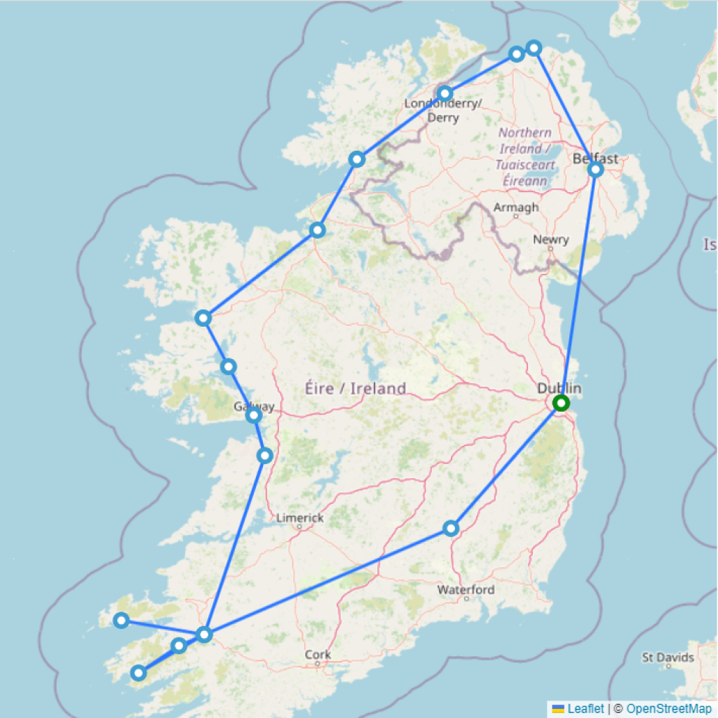 Ireland Coast to Coast - 9 days map