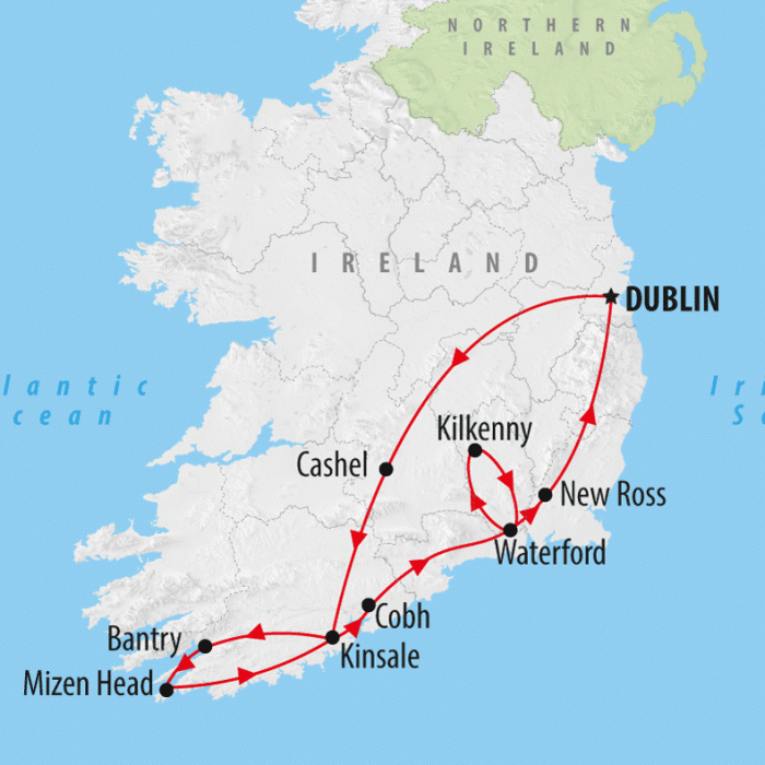 tourhub | On The Go Tours | Ireland's Ancient South (Hotel) - 5 days | Tour Map