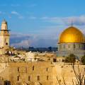 The famous golden Dome, sparkling in the sunset, along with the rest of the city of Jerusalem