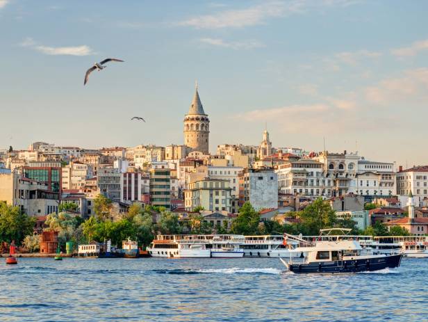 Sunset painting the sky orange in Istanbul