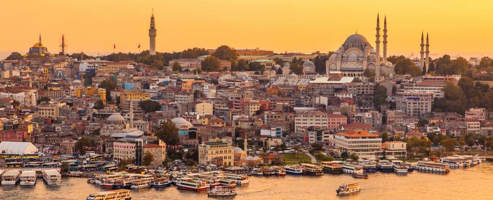 Sunset painting the sky orange in Istanbul