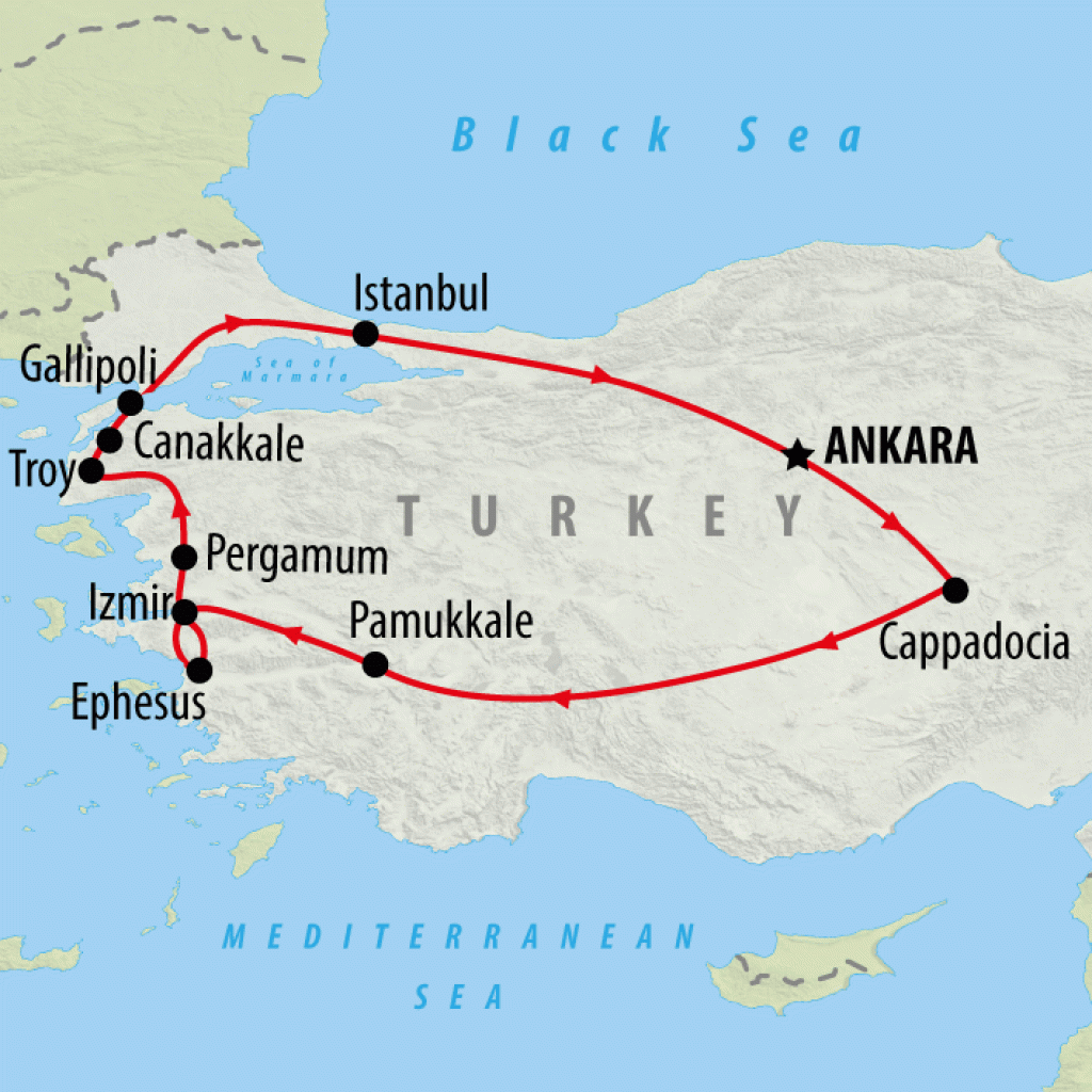 Istanbul, Ataturk & Cappadocia - 11 days map