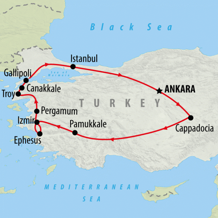 tourhub | On The Go Tours | Istanbul, Ataturk & Cappadocia - 11 days | Tour Map