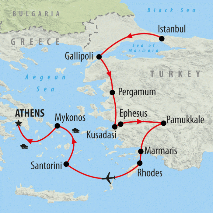 tourhub | On The Go Tours | Istanbul to the Acropolis 5 star - 15 days | Tour Map