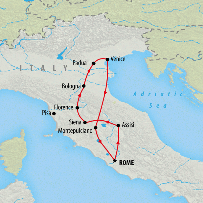tourhub | On The Go Tours | Rome, Florence & Venice - 8 days | Tour Map