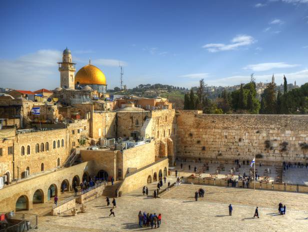 The famous golden Dome, sparkling in the sunset, along with the rest of the city of Jerusalem