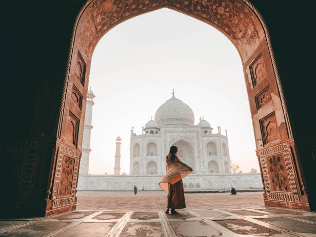 The Taj Mahal reflected in the water in Agra