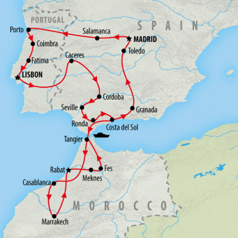 Jewels of Spain, Portugal & Morocco - 21 days map