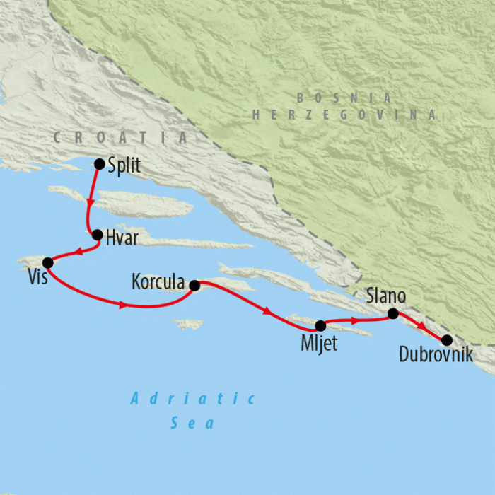 tourhub | On The Go Tours | Jewels of the Adriatic from Split Deluxe Superior - 8 days | Tour Map