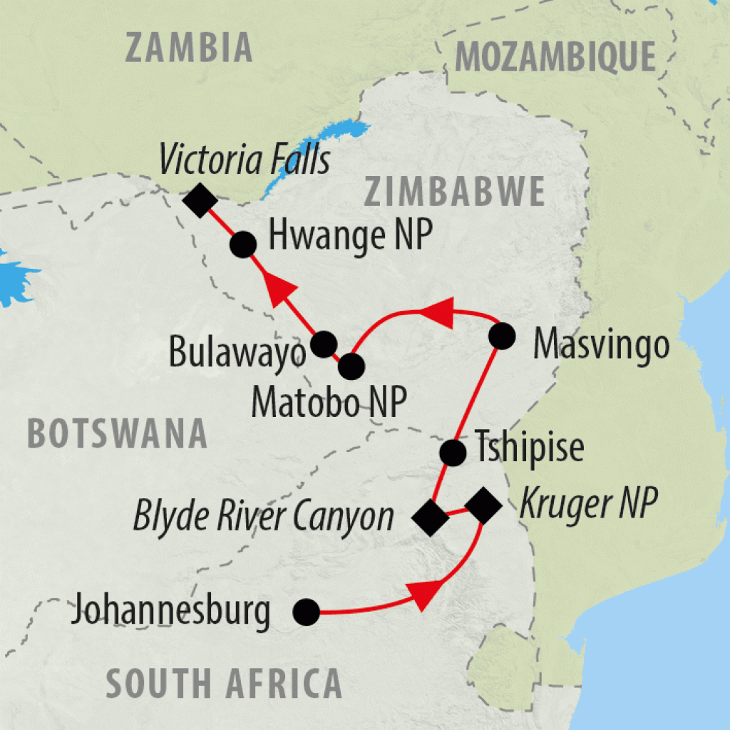 Jo'burg to Falls - 12 Days map