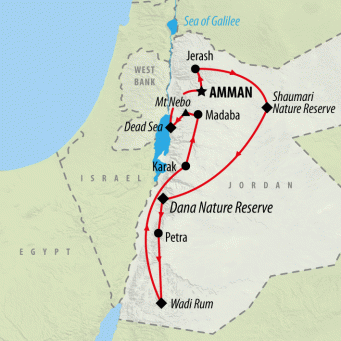 Jordan Wildlife &  Nature - 12 days map