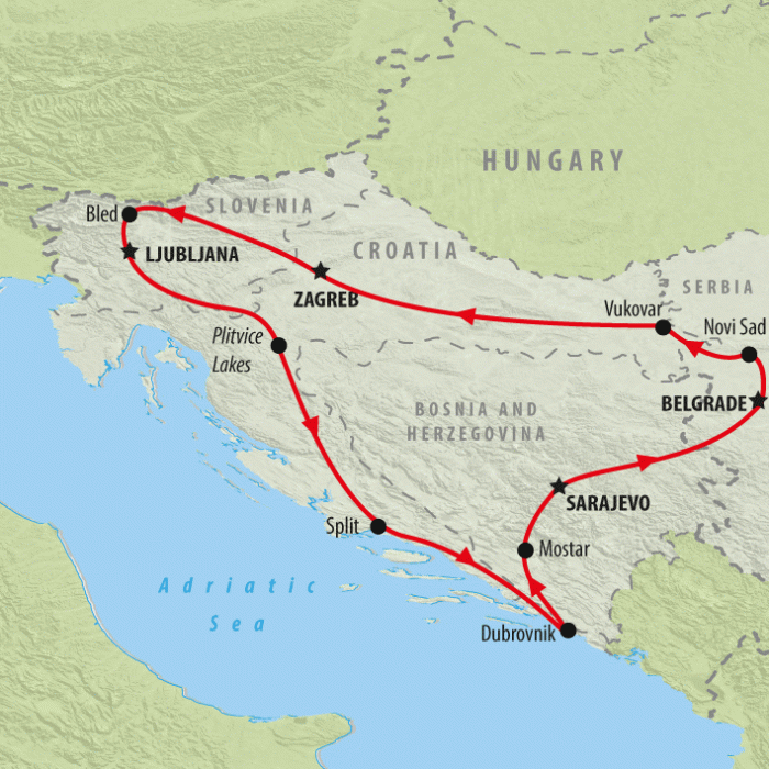 tourhub | On The Go Tours | Journey Around the Western Balkans - 11 days | Tour Map