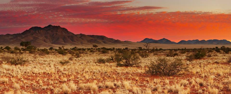 Blood red sky during a sunset at Central Kalahari Grand Reserve