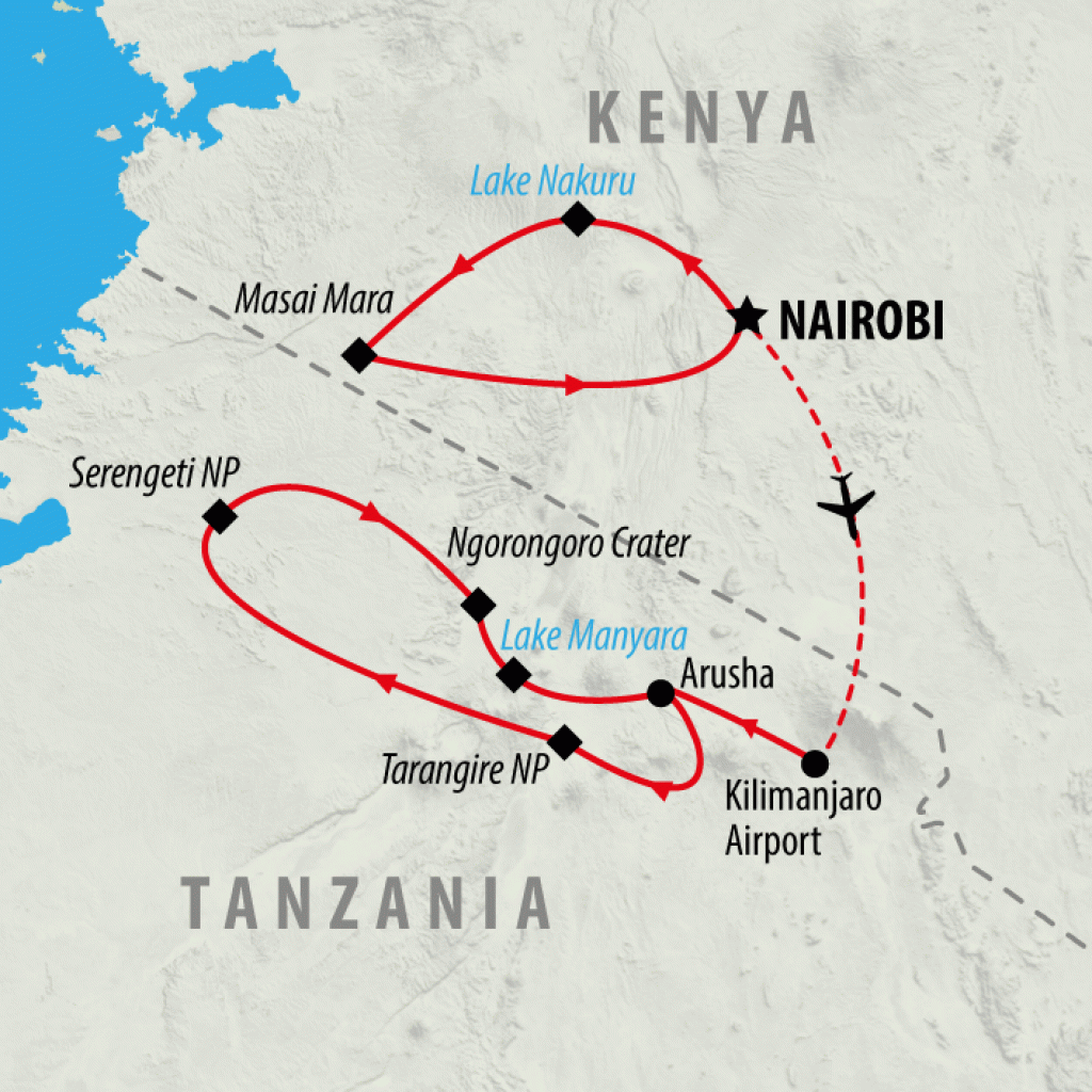 Kenya & Tanzania Trails - 13 days map