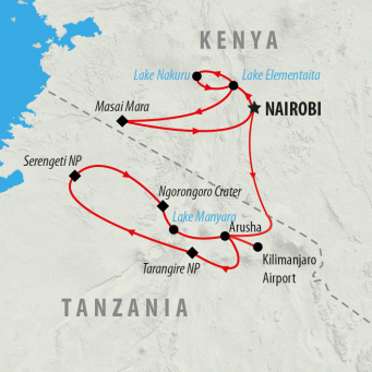 Kenya & Tanzania Trails - 13 days map