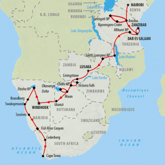 Kenya to Cape - 43 days map